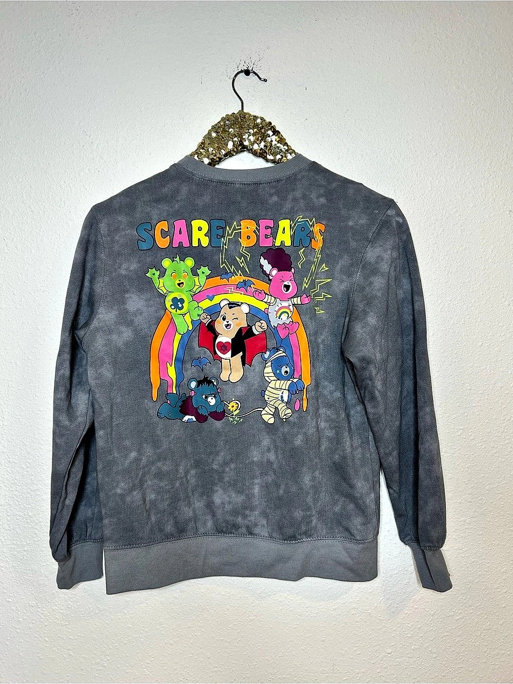 Care Bears Universal Monsters SCARE BEARS Graphic Sweatshirt in Gray Womens Sm - Picture 5 of 7